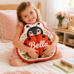 Custom Ladybug Pillow Personalized Name Garden Floral Birthday Gift For Girls Nursery Decor