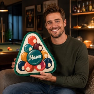 Cojín personalizado con forma de bola de billar, cojín con nombre, decoración para sala de juegos, detalle deportivo, regalo