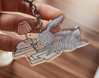 Rabbit Writing Notes Key Charm - Double Sided Clear Acrylic Keychain | Key Accessories | Charm Keychain | Writer Acrylic Charm | Key Decor