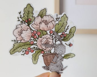 Rabbit's Blooming Basket - Waterproof Sticker | Laptop Sticker | Planner Sticker | Journal Decor | Cute Floral Sticker | Flower Sticker