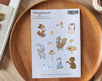 Afternoon Tea - Feuille d'autocollants | Autocollant A6 | Sticker pour agenda | Décoration de journal | autocollant de journal | autocollant Tea Party | Animaux de la forêt