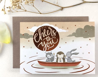 Cheers To You - Copper Foil Greeting Card | Friendship Card | Congrats Card | Well Done Card | You Did It Card | Birthday Card