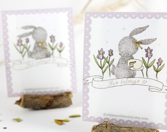 Woodland Bookplate Stickers - Rabbit & Cake - Set of 12 | Ex Libris Stickers | Children Book Labels | Bookplates for Baby Shower