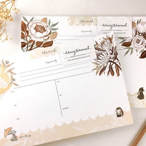 Copper Foil Weekly Desk Planner Rabbit, Hedgehog & King Protea Botanical Collection image 6