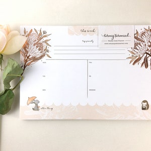 Copper Foil Weekly Desk Planner Rabbit, Hedgehog & King Protea Botanical Collection image 2