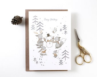 Christmas Holiday Card - Happy Holidays Snowbear - Holographic Foil Greeting Card