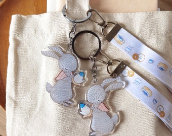 Rabbit Pouring Tea Wristlet Lanyard Key Charm - Double Sided on Clear Acrylic Keychain | Bag Accessories | Lanyard Keychain | Wrist Strap