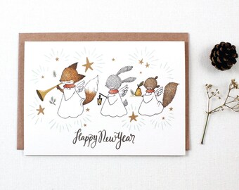 Holiday New Year Card - Happy New Year Angels - Greeting Card