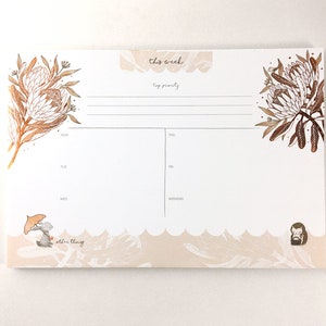 Copper Foil Weekly Desk Planner Rabbit, Hedgehog & King Protea Botanical Collection image 5