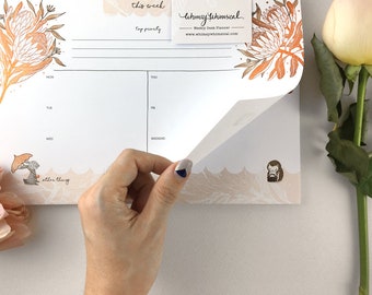 Copper Foil Weekly Desk Planner - Rabbit, Hedgehog & King Protea | Botanical Collection