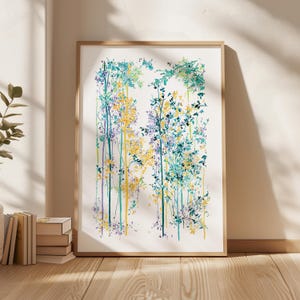 Natuurillustratieafdruk • Botanische aquarel • Poster kleurrijke bomen • Natuurkunst aan de muur • Trendy plantenprint • Exotische print