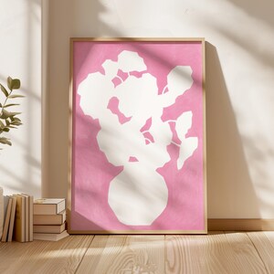Impresión de arte floral minimalista - Arte floral de pared - Impresión de arte bohemio para habitación de niña - Pintura moderna - Jarrón de flores - Arte floral rosa - Póster