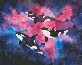 Space Orca's CROSS STITCH KIT 18 count 114 colours Large