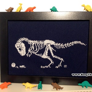 PATTERN T-Rex Dinosaur Dino Skeleton Fossil Cat Cute Counted Cross Stitch