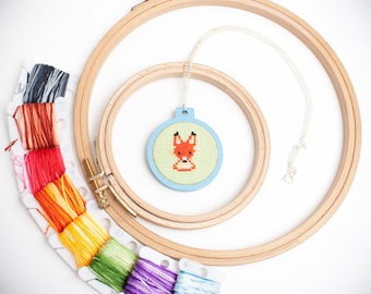 Forest Animal Cute Fox Cross Stitch Pendant Jewellery