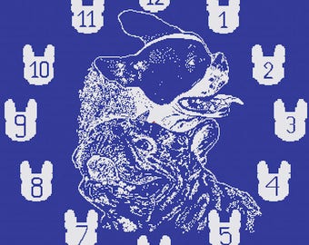PATTERN Digital PDF French Bulldogs monochromatic cross stitch Clock