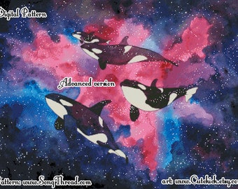PATTERN Space Orcas digital PDF counted cross stitch geeky beginner advanced marine life stars