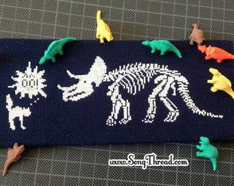 PATTERN Triceratops Dinosaur Dino Skeleton Fossil Cat Cute Counted Cross Stitch