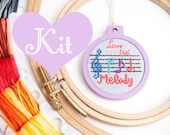 KIT Miniature Embroidery Hoop Pendant Keychain Cross Stitch Kit Pattern Original Love That Melody Love Valentine Music