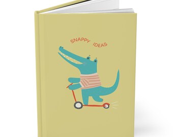 Hardcover Journal – Smiling Crocodile Riding Scooter, 150 Lined Pages, Kids Notebook