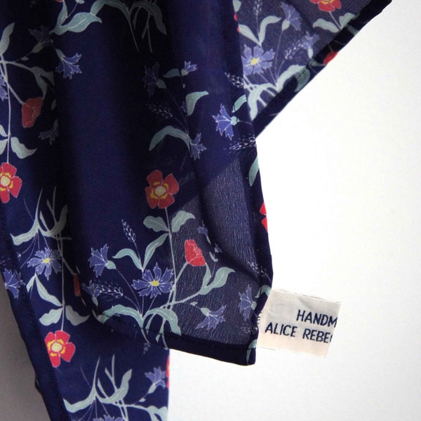 Exclusive Romantic Silk Ladies Scarf Navy Blue Floral Design One Of A Kind