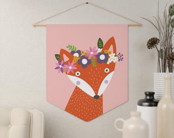 Fox Pennant: Whimsical Floral Crown, Boho Nursery Decor