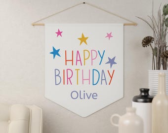 Custom Birthday Pennant Banner: Personalized Kids Name Wall Art