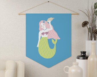 Mermaid Nursery Flag Wall Hanging: Kids Room Decor, 18x21"