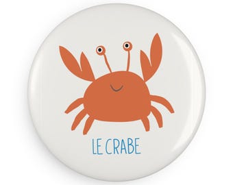 Seaside Whimsy Crab Magnet, Round Fridge Decor, 2.25" Button