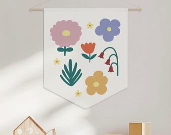 Boho Floral Wall Hanging: Colorful Flower Illustration, Nursery Decor