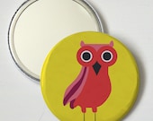 SALE Owl Pocket Mirror, Red Owl, Compact Mirror, Makeup Mirror