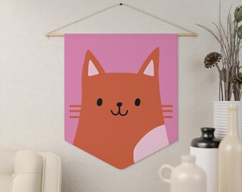 Ginger Cat Wall Hanging, Playroom Nursery Decor, Animal Lover Gift