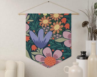 Boho Floral Wall Hanging: Polyester Twill Pennant Banner