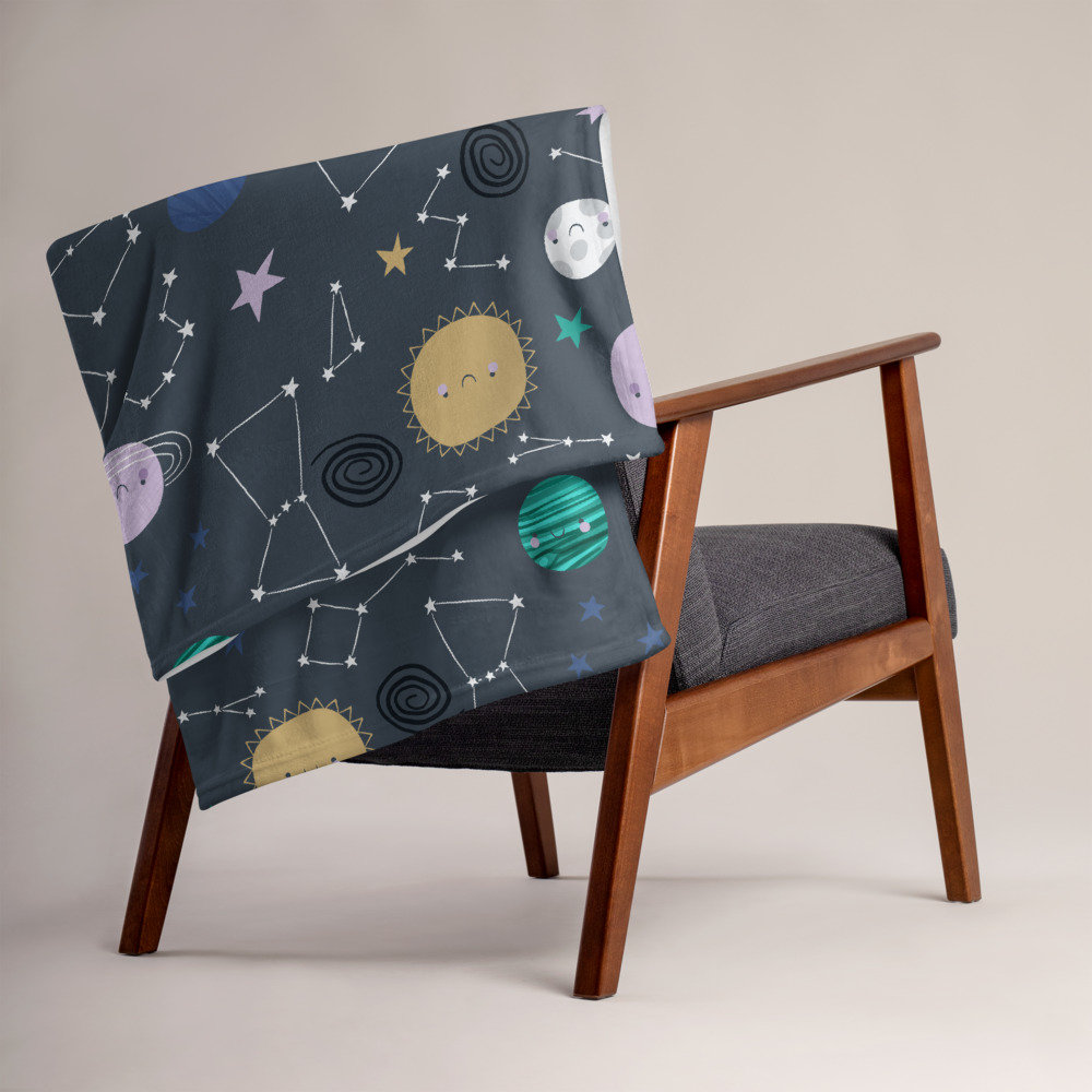 Couverture en Polaire Pour Enfants - Impression Étoiles et Planètes Literie Space Kids Cadeau d'astr