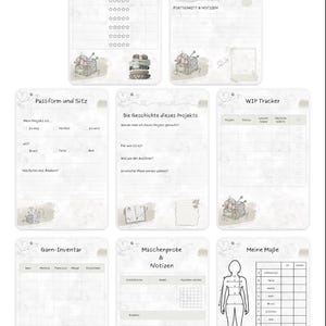 Può includere: Un set di pagine stampabili per la pianificazione di progetti di maglieria. Le pagine includono sezioni per la panoramica del progetto, il pianificatore del progetto, la vestibilità e le dimensioni, la cronologia del progetto, il tracker WIP, l'inventario del filato, il calibro e le note e le misure del corpo.
