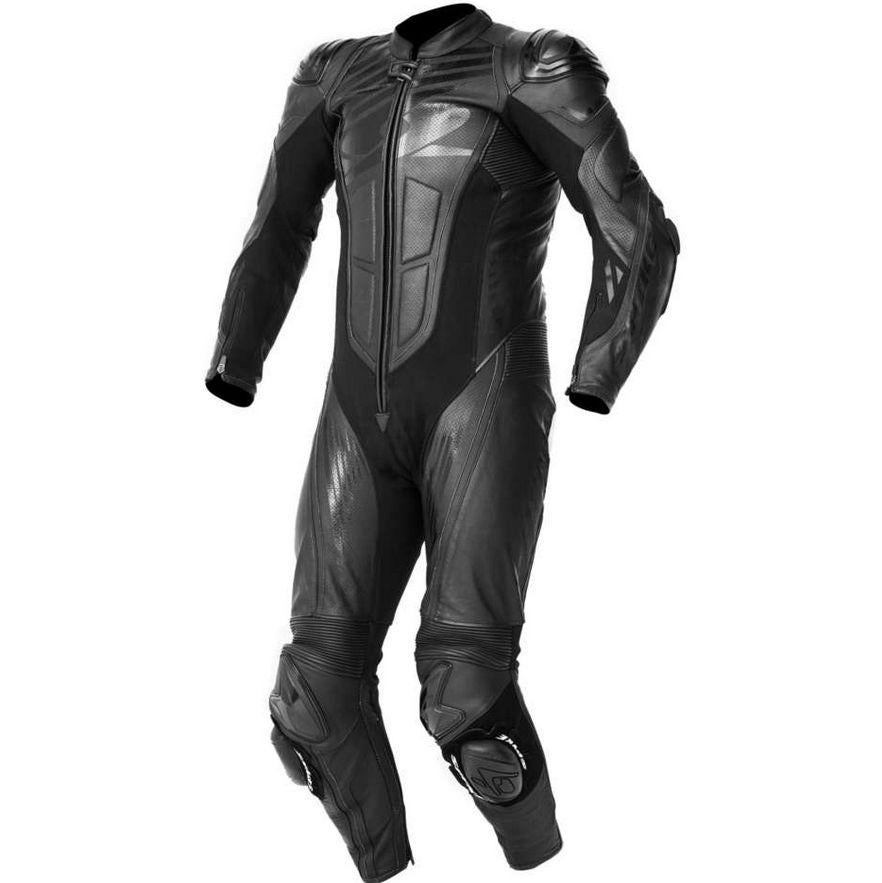 Combinaison moto de course en cuir noir pour homme – Combinaison de motard avec protection intégrale avec curseurs aux genoux – Équipement de moto de sport