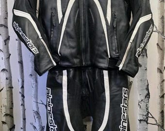 Alpinestars Orbitor 2-Piece Leather Motorcycle Racing Suit | Track Ready Black White Moto Gear | CE Armor Biker Suit Men