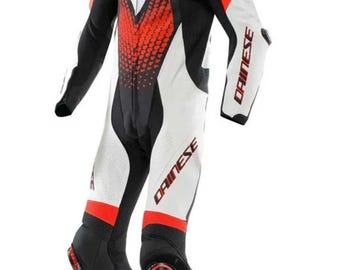 Dainese Leather Motorcycle Suit | Racing Biker Gear | CE Armor Track Wear | Handmade Cowhide Moto Suit Custom Fit