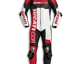 Combinaison de course en cuir Ducati Corse Style C5 | Survêtement moto personnalisé une pièce | Équipement de moto pour homme.