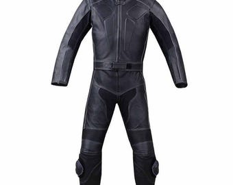 Combinaison moto racing homme | Costume de motard en cuir noir avec renforts de protection | Équipement de piste personnalisé