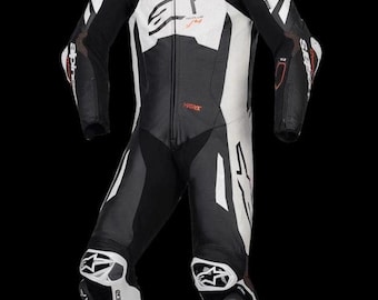 Combinaison de course MotoGP pour hommes de style Alpinestars - Combinaison de moto en cuir de vachette | Équipement de motard protégé par armure CE | Survêtement personnalisé