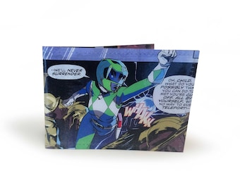 TRAVEL CARD WALLET | Power Rangers Upcycled Comic in pvc - Oyster, Metro, Rail ticket, Bus Pass Holder, School pass