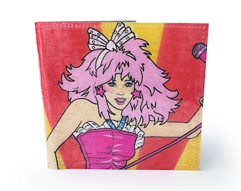 WALLET | Upcycled vintage Jem Comic, Recycled Book Page in PVC, 80s Cartoon, Slim Wallet, Nostalgia, holograms, pop star