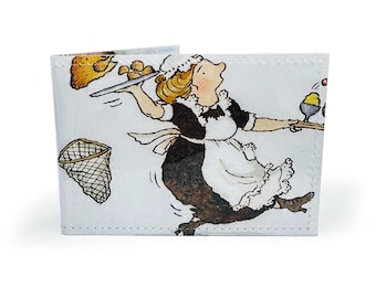 OYSTER CARD HOLDER | Upcycled Mrs Wobble Waitress book page in pvc - Metro Railcard Bus Ticket, Happy Families, Nostalgia Gift Travel Wallet