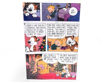 FUNDA DE PASAPORTE / Página de cómic americano vintage reciclada en PVC, ese niño con su tigre - Billetera de viaje, regalo de vacaciones