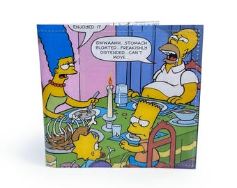 COMIC WALLET | Upcycled comic book page in PVC - yellow American family cartoon, 90s kids gift, childhood nostalgia