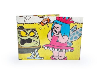 OYSTER CARD HOLDER | Willo The Wisp Upcycled Vintage 80s Book Page in pvc - Travel Wallet, Card Wallet, 1980s cartoon fairy, Nostalgia