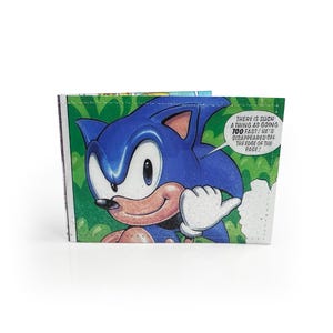 PORTE-CARTES OYSTER | Page de bande dessinée hérisson bleu rapide des années 90 recyclée en PVC - métro, métro, huître, train, bus, vitesse sonique