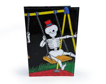 PASSPORT COVER | Upcycled Vintage Book Page in PVC - funnybones, skeletons, 80s children's book page passport holder, nostalgia
