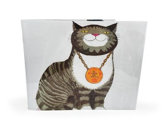 BLUE BADGE HOLDER | Upcycled vintage Mog book page in pvc - disabled badge cover, parking permit wallet, forgetful cat, nostalgia gift